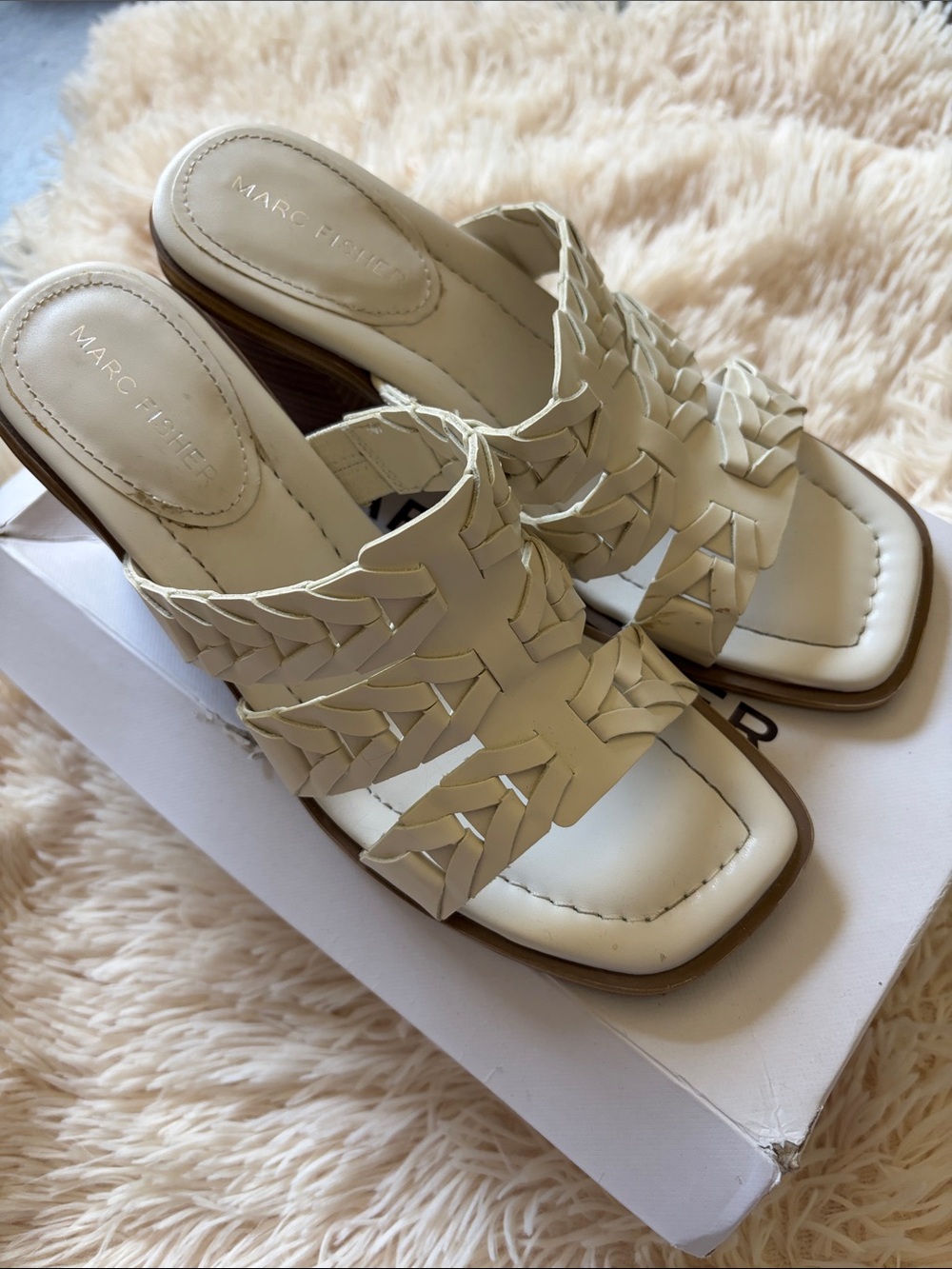 Marc Fisher Melita Braided Cream Slide Heels - 6.5
